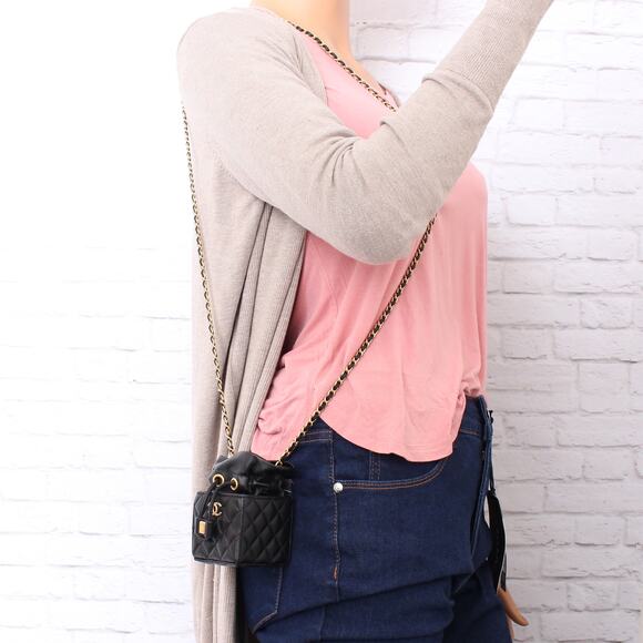 Chanel Mini Drawstring Chain Shoulder Clutch Crossbody Black Caviar A2145 - Picture 3 of 13